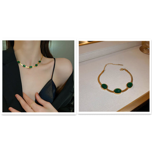 Fashion Jewelry Green Stone Crytal Snake Chain Multilayer Necklace For