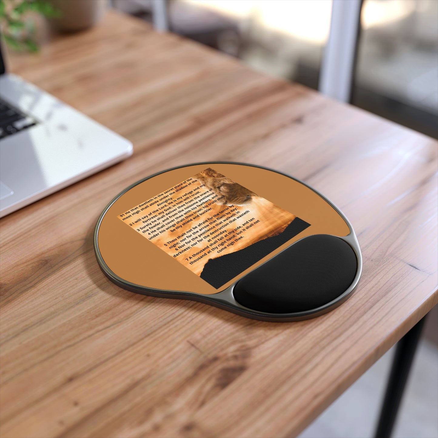 PSALMS 91 Comfortable Mouse Pad with Wrist Rest, Inspirational Desk Accessory, Office Gift, Cat Lover Gift, Motivational Office Decor