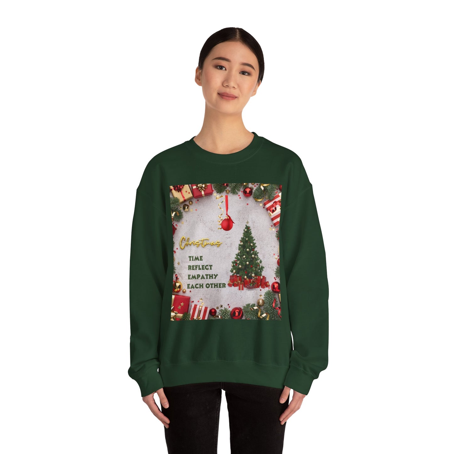 Cozy Christmas Sweatshirt - Reflect Empathy & Be A New You, Holiday Gift, Winter Fashion, Christmas Celebration, Unisex Crewneck