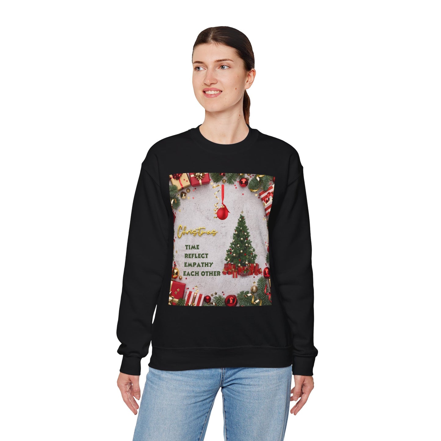 Cozy Christmas Sweatshirt - Reflect Empathy & Be A New You, Holiday Gift, Winter Fashion, Christmas Celebration, Unisex Crewneck