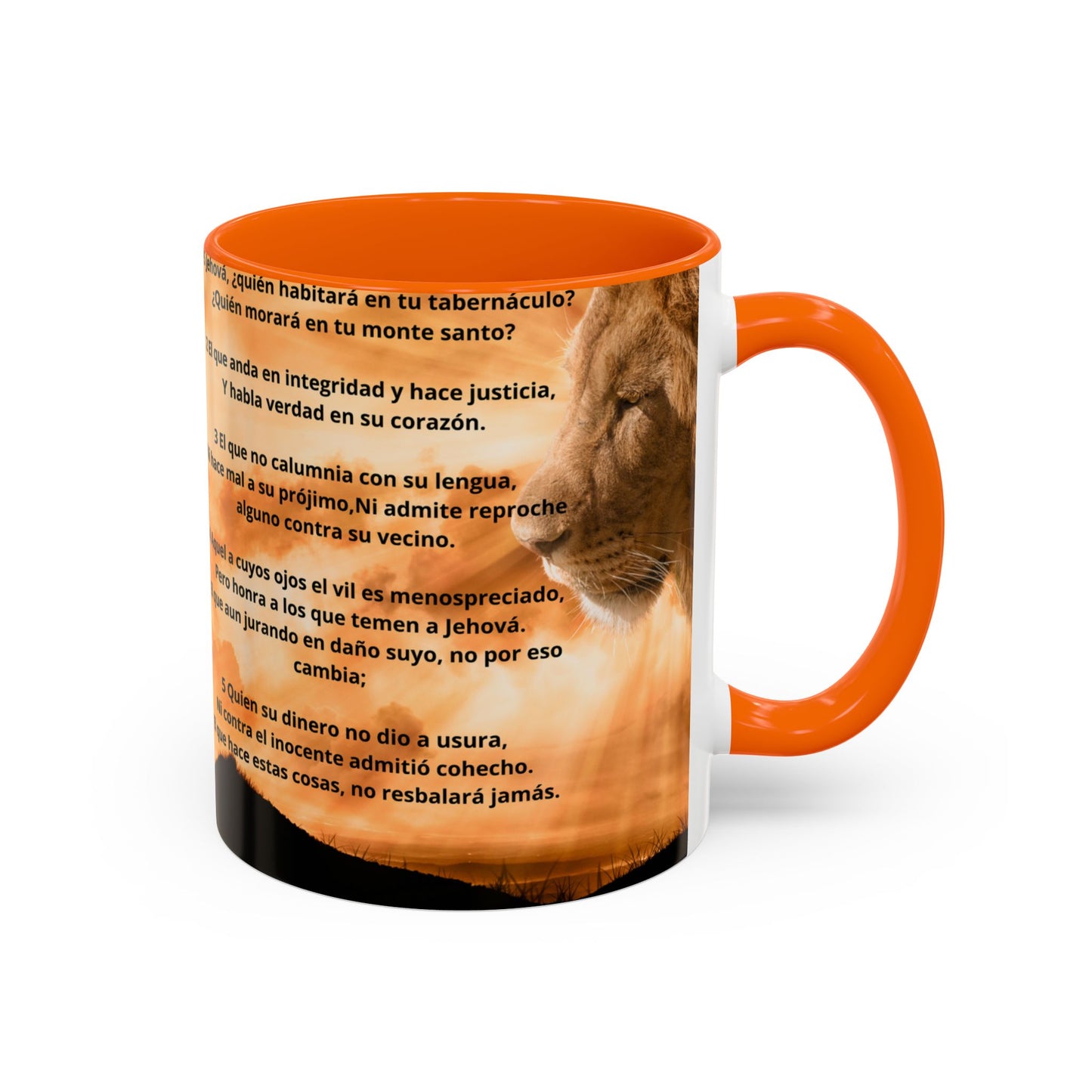 PSALM 15 ENG / SPA Inspirational Lion Accent Coffee Mug | Faith Mug, Motivational Gift, Nature Lover's Cup, Home Decor, Office Drinkware