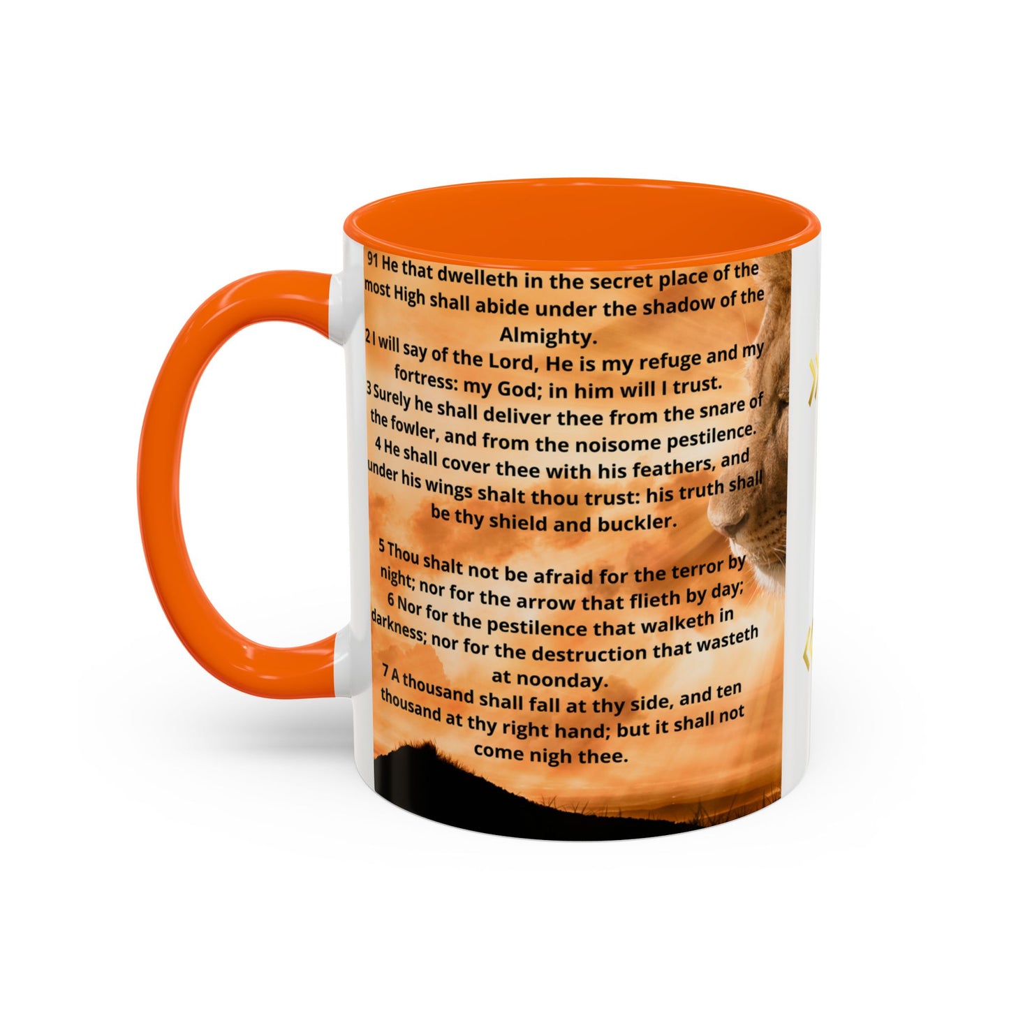 PSALM 91 Inspirational Lion Accent Coffee Mug | Motivational Gift, Scripture Mug, Unique Home Decor, Faith-Based Coffee Cup, Lion Design
