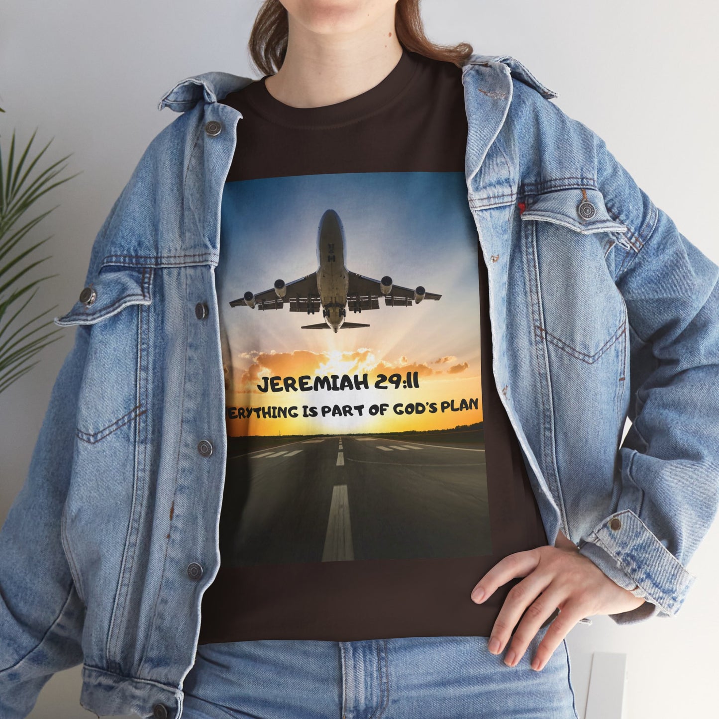 Faith Travel T‑Shirt — “Jeremiah 29:11 / Matthew 28:20” Inspirational Plane Tee