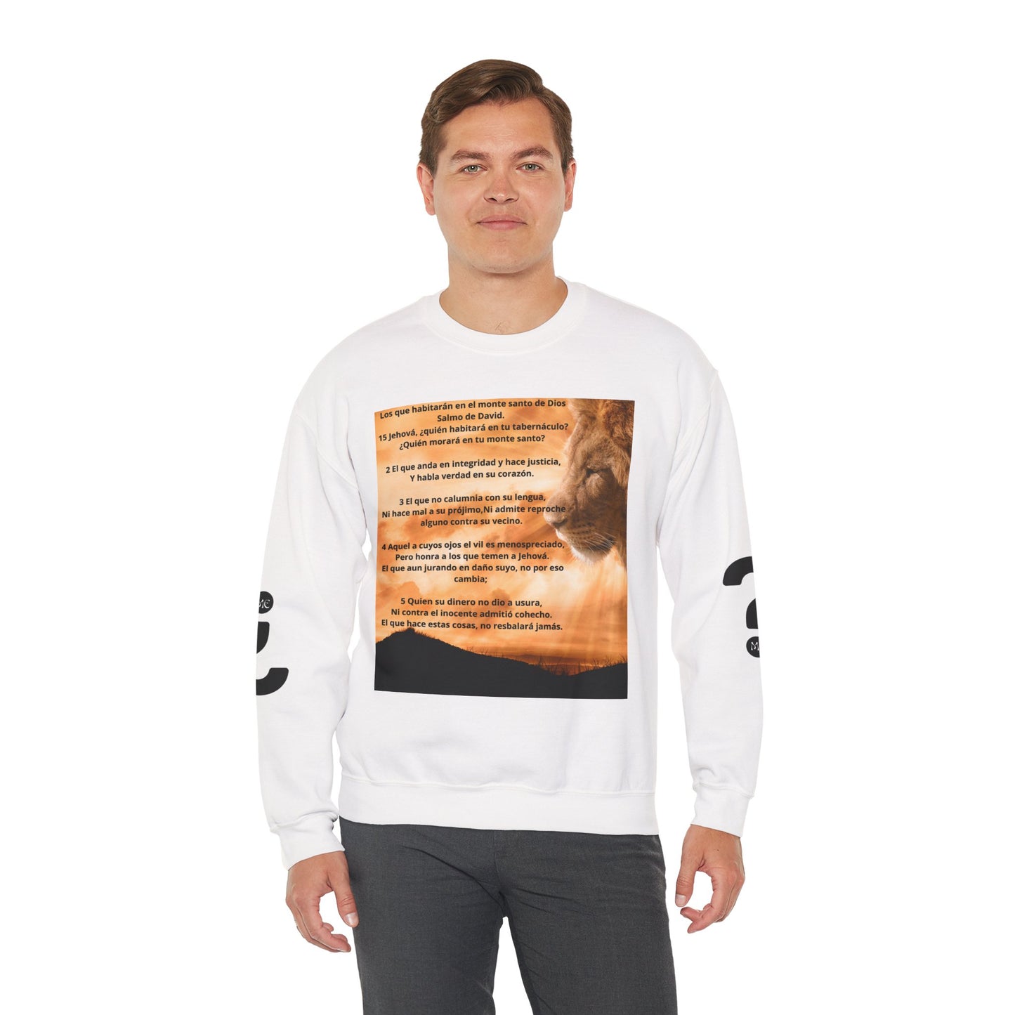 SALMO 15 Lion Crewneck Sweatshirt | Motivational Gift for Animal Lovers, Cozy Casual Wear, Birthday, Christmas