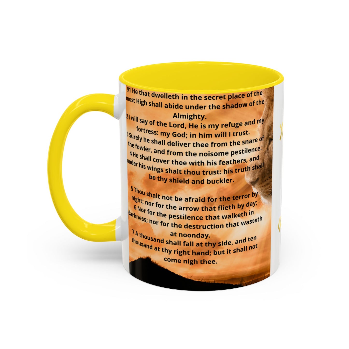 PSALM 91 Inspirational Lion Accent Coffee Mug | Motivational Gift, Scripture Mug, Unique Home Decor, Faith-Based Coffee Cup, Lion Design