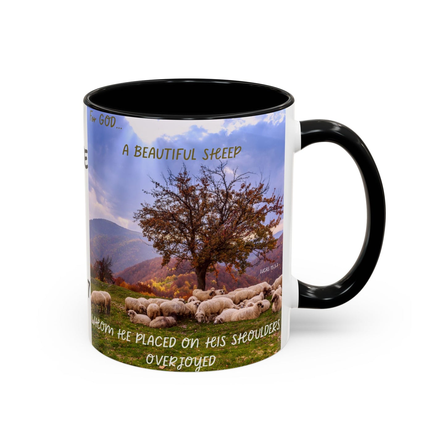 BLACK SHEEP Beautiful Sheep Coffee Mug, Inspirational Luke 15:3-7 Mug, Nature Lover Gift, Faith-Based Beverage Cup, Unique Farmhouse Decor