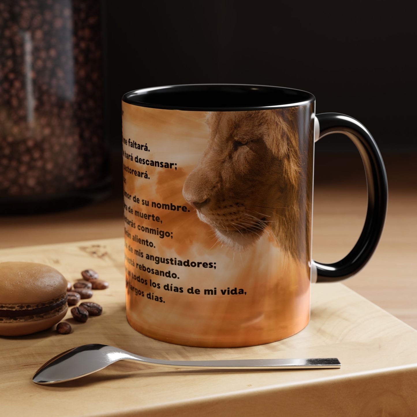 SALMO 23 Inspirational Lion Coffee Mug - Faith, Spirituality, Gift for Him/Her, Motivational Drinkware, Religious Home Decor