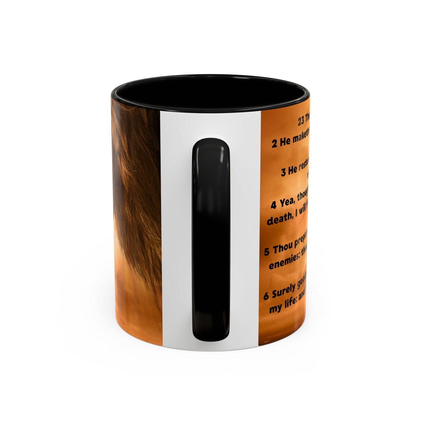 PSALM 23 Inspirational Coffee Mug with Lion Design, Spiritual Gift for Her, Housewarming Present, Faith-Based Kitchen Decor