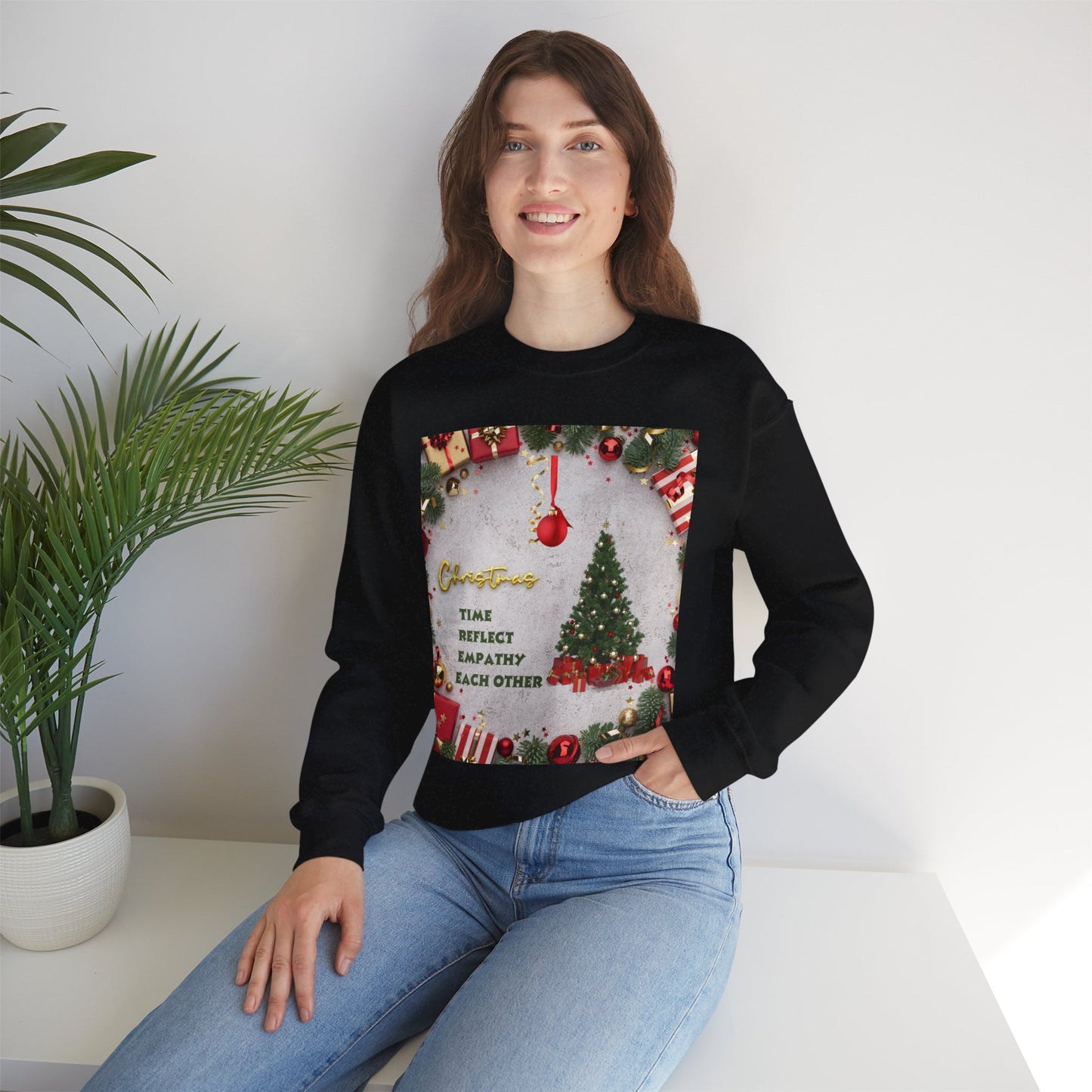 Cozy Christmas Sweatshirt - Reflect Empathy & Be A New You, Holiday Gift, Winter Fashion, Christmas Celebration, Unisex Crewneck