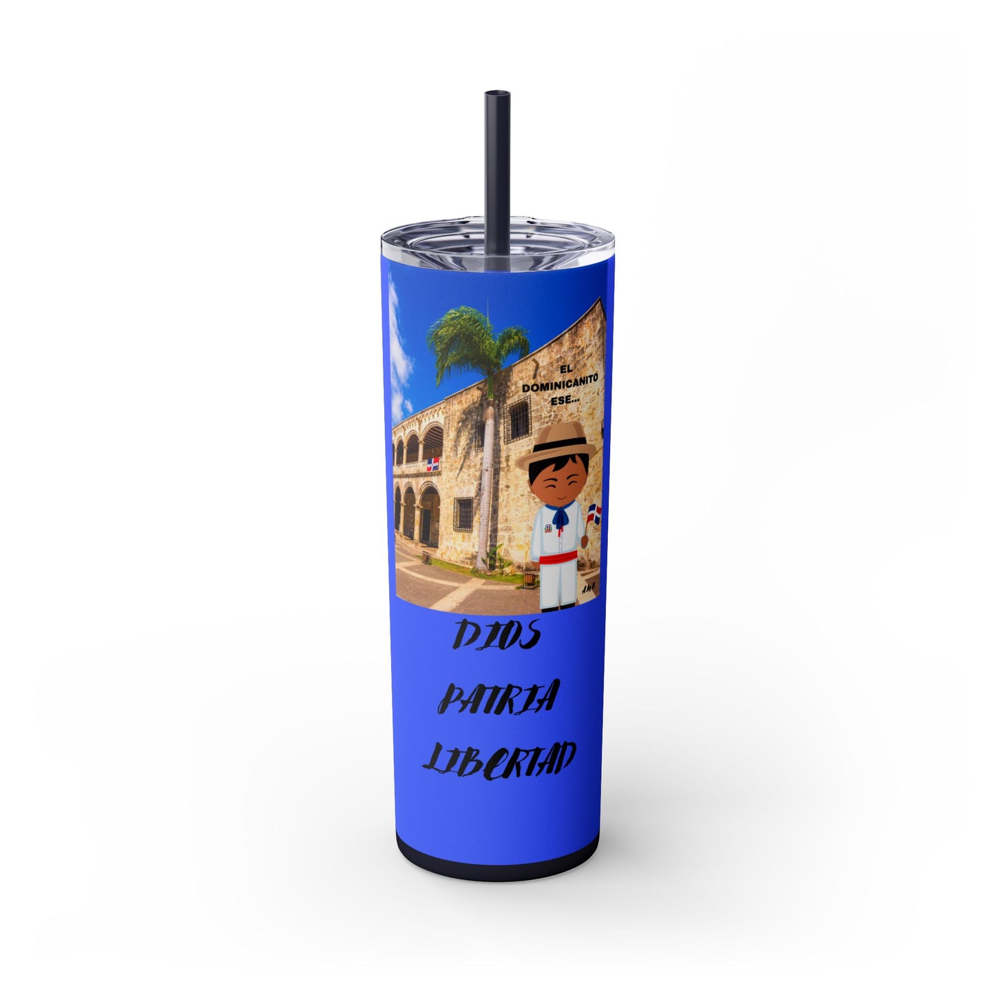 DOMINICAN REPUBLIC Vibrant Travel Tumbler, 20oz Skinny Tumbler with Straw - Perfect for Summer Adventures, Vacation, Gifts, Customizable