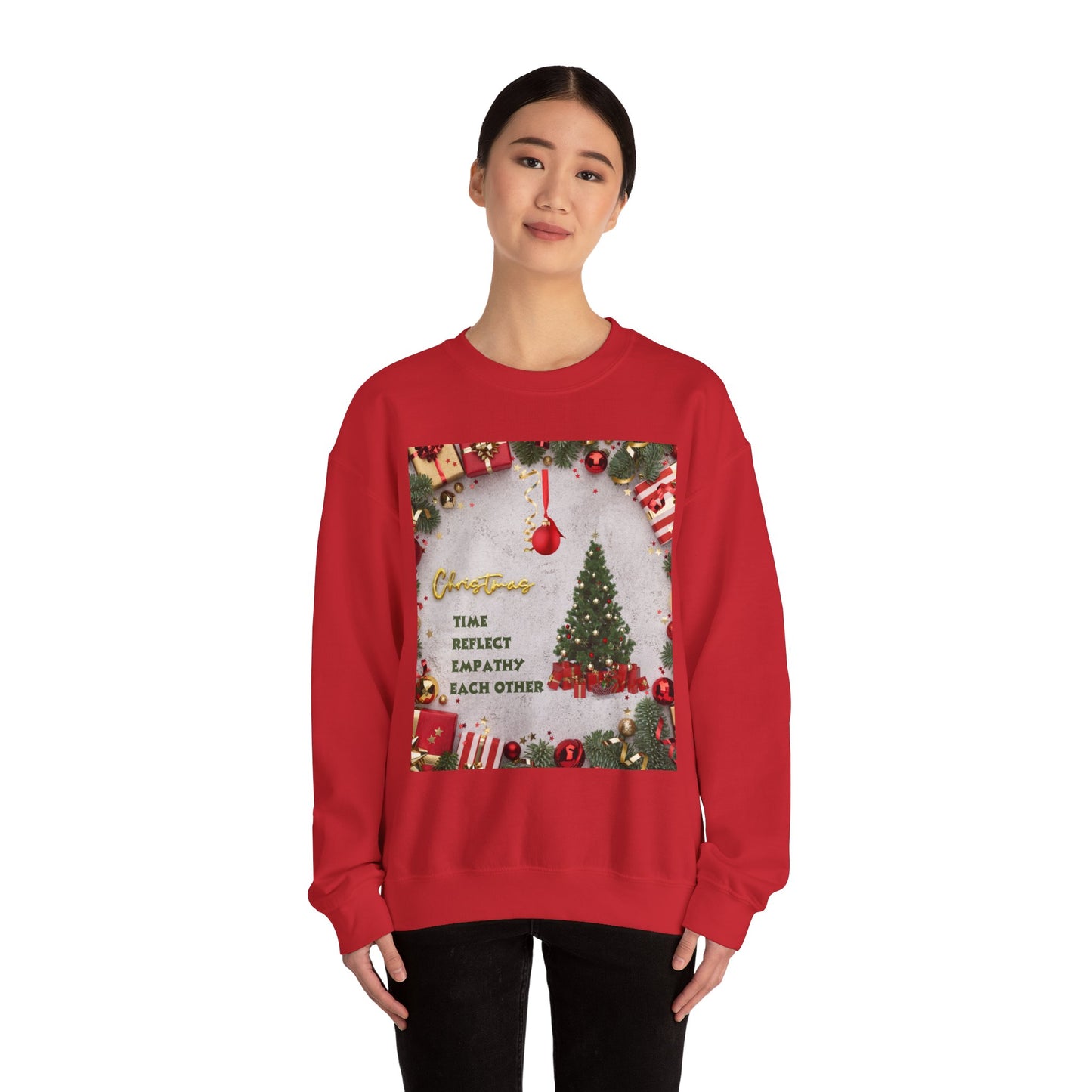 Cozy Christmas Sweatshirt - Reflect Empathy & Be A New You, Holiday Gift, Winter Fashion, Christmas Celebration, Unisex Crewneck