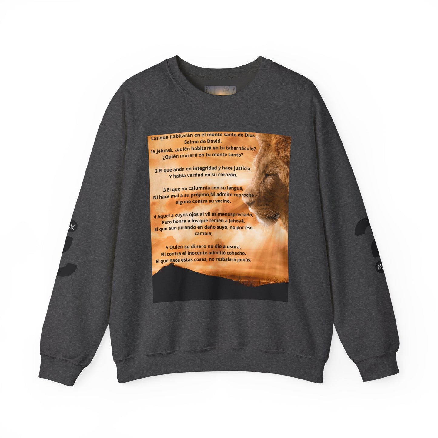 SALMO 15 Lion Crewneck Sweatshirt | Motivational Gift for Animal Lovers, Cozy Casual Wear, Birthday, Christmas