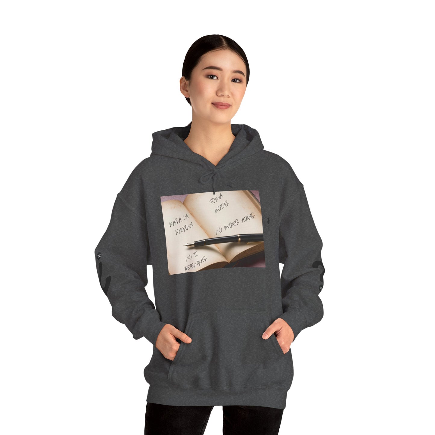 PASA LA PAGINA Inspirational Unisex Hoodie, Motivational Sweatshirt, Cozy Gift for Students, Printable Hoodie, Note-Taking Style