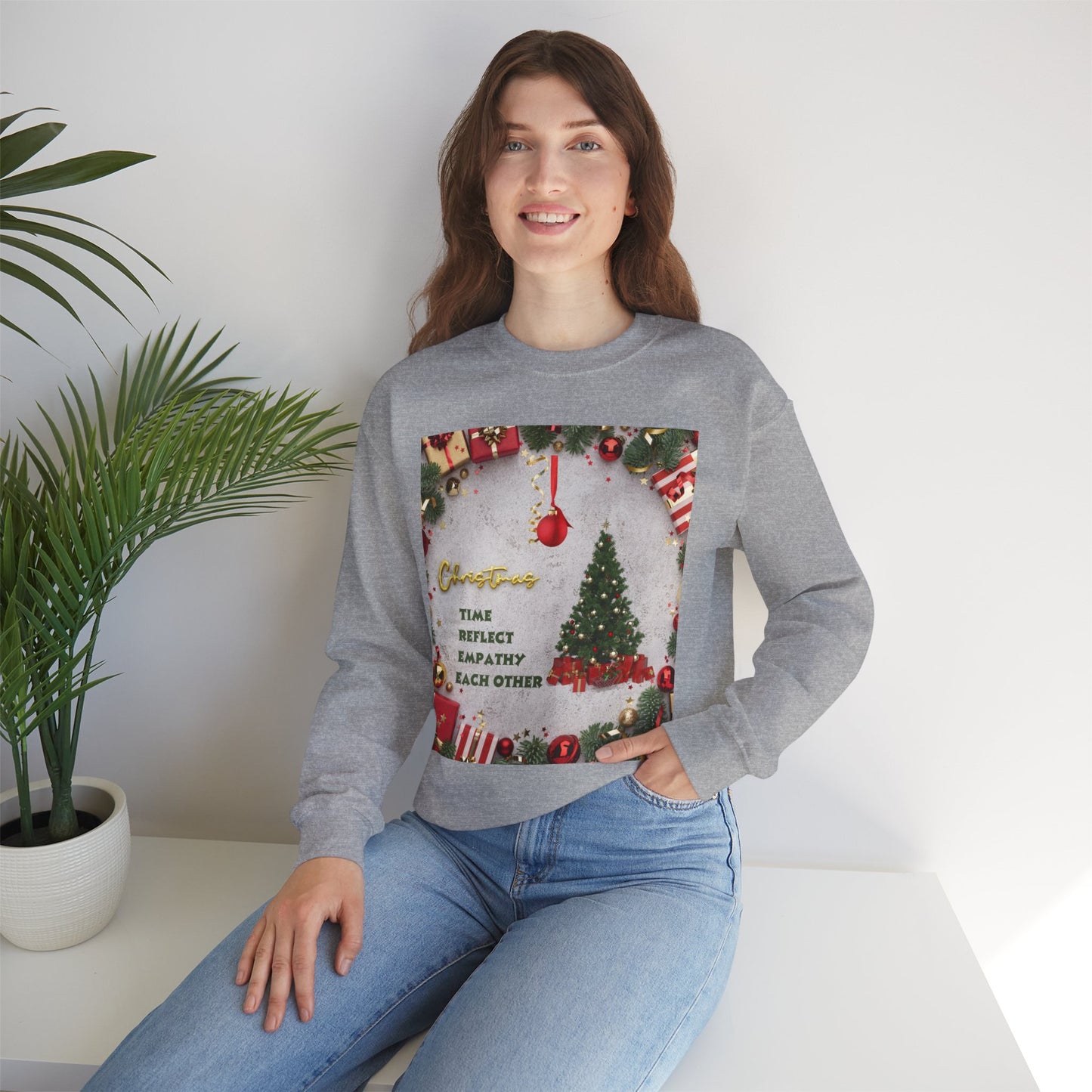 Cozy Christmas Sweatshirt - Reflect Empathy & Be A New You, Holiday Gift, Winter Fashion, Christmas Celebration, Unisex Crewneck