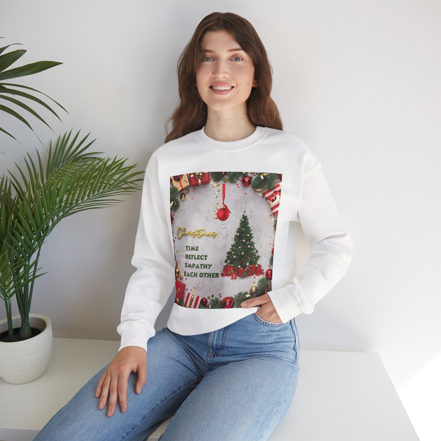 Cozy Christmas Sweatshirt - Reflect Empathy & Be A New You, Holiday Gift, Winter Fashion, Christmas Celebration, Unisex Crewneck