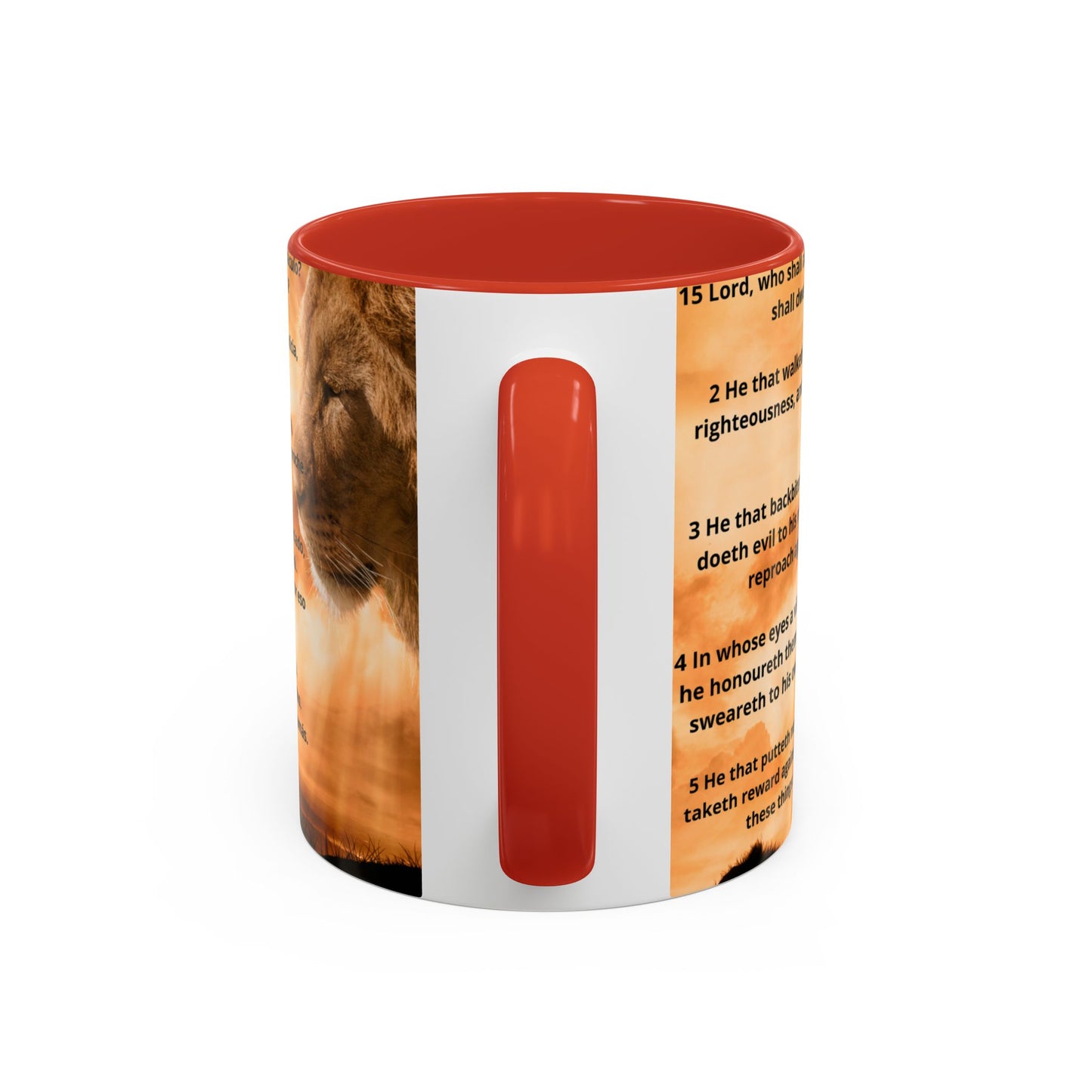 PSALM 15 ENG / SPA Inspirational Lion Accent Coffee Mug | Faith Mug, Motivational Gift, Nature Lover's Cup, Home Decor, Office Drinkware