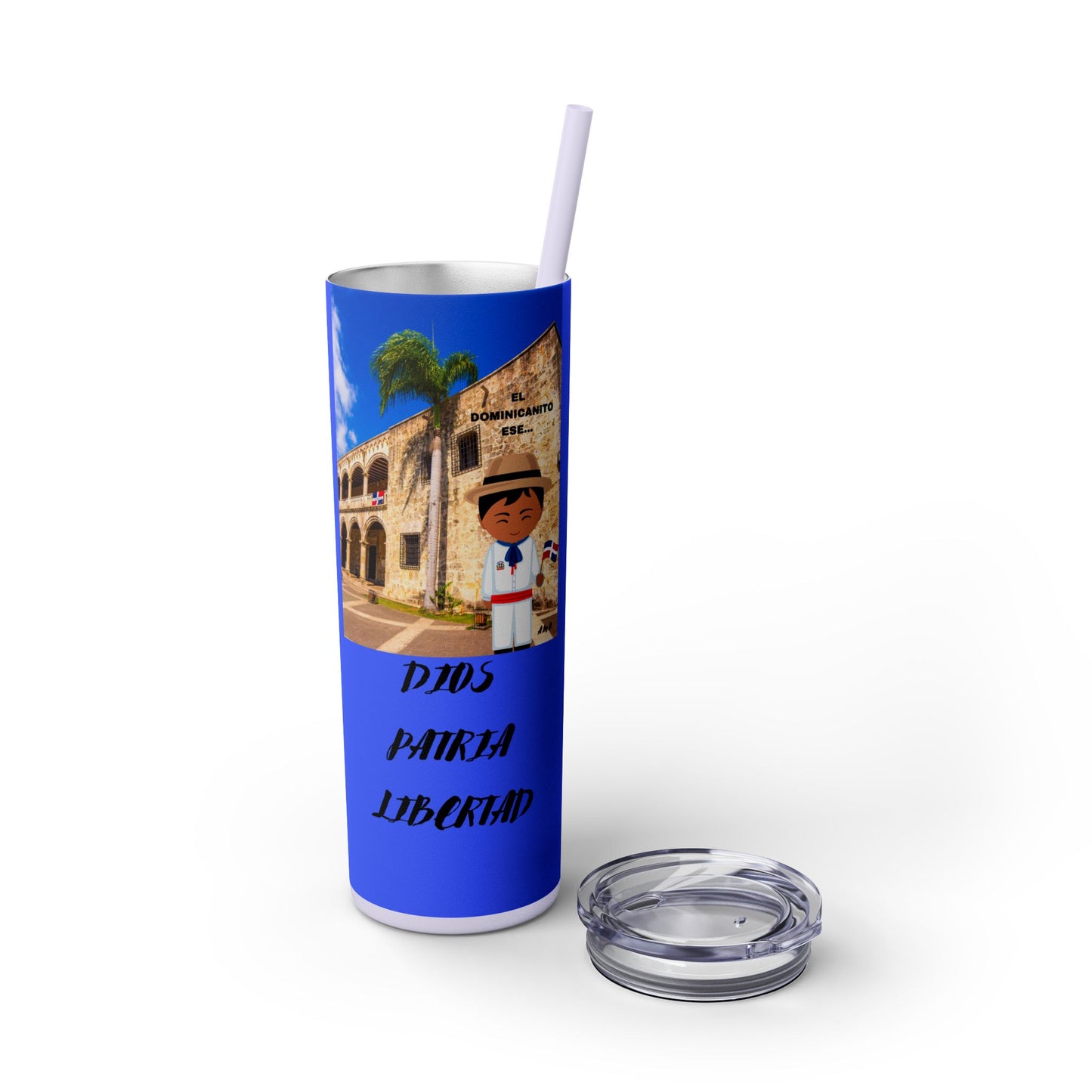 DOMINICAN REPUBLIC Vibrant Travel Tumbler, 20oz Skinny Tumbler with Straw - Perfect for Summer Adventures, Vacation, Gifts, Customizable