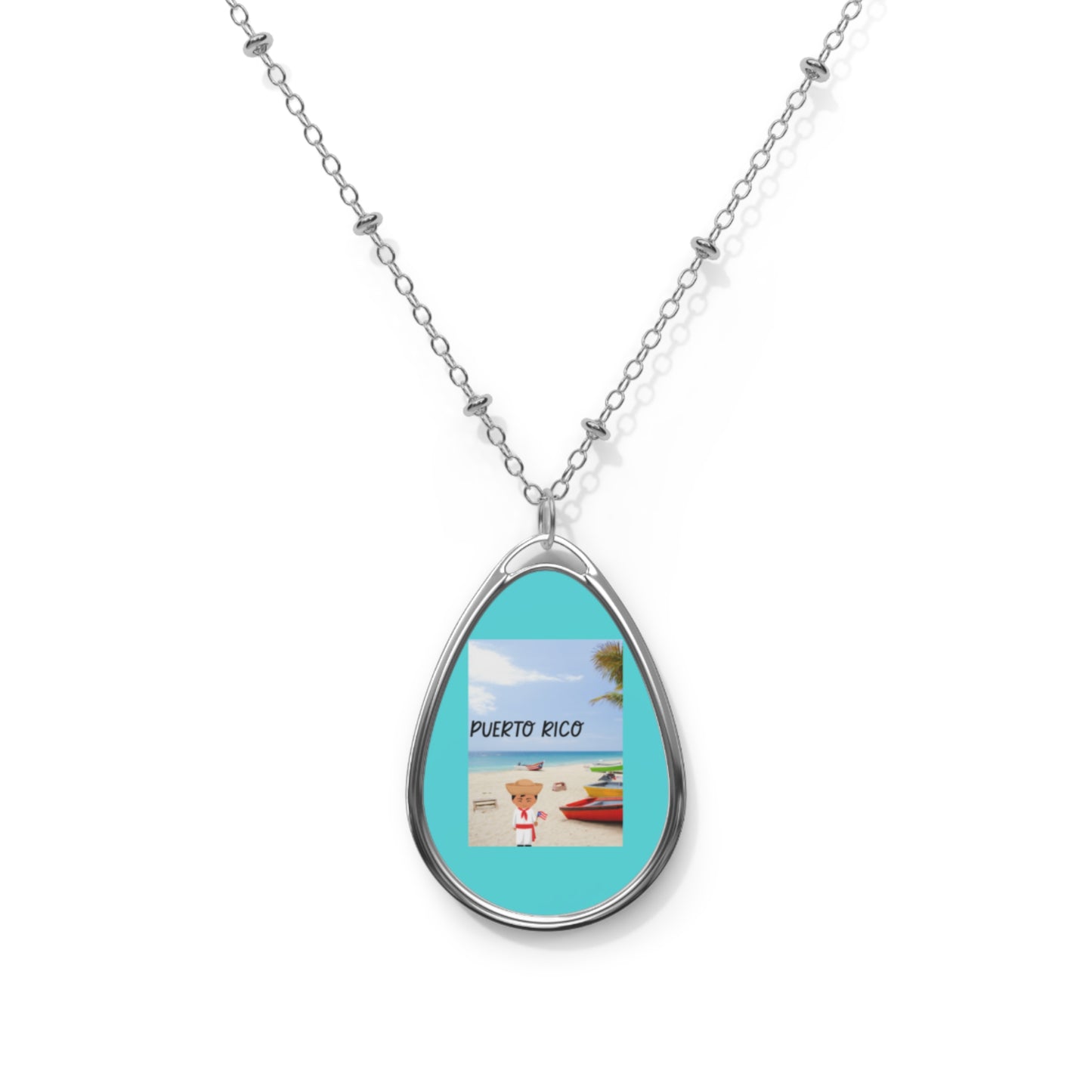 Puerto Rico Oval Necklace, Travel Jewelry, Beach Vibe Pendant, Summer Accessory, Gift for Her, Vacation Keepsake