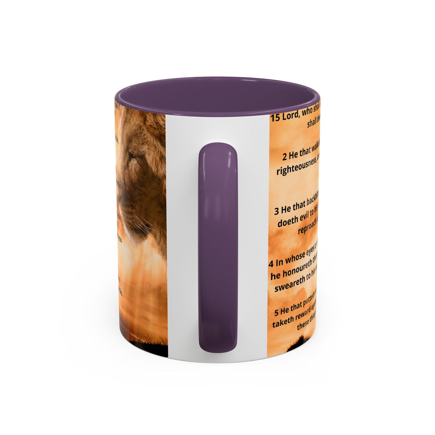 PSALM 15 ENG / SPA Inspirational Lion Accent Coffee Mug | Faith Mug, Motivational Gift, Nature Lover's Cup, Home Decor, Office Drinkware