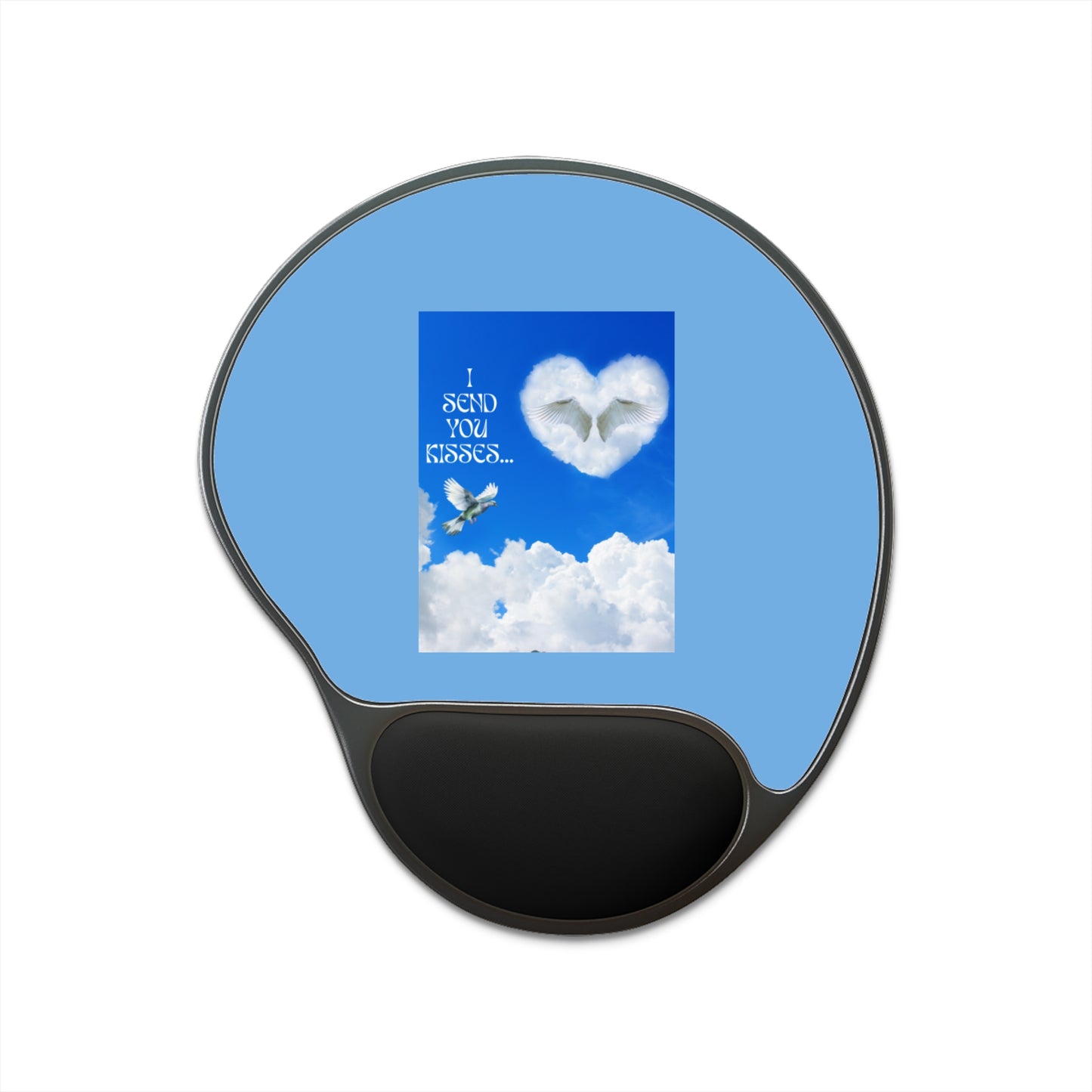 I SEND YOU KISSES Heavenly Mouse Pad with Wrist Rest – I Send You Hugs, Ideal for Home Office, Gift for Coworkers, Birthday, Relaxing Space Decor