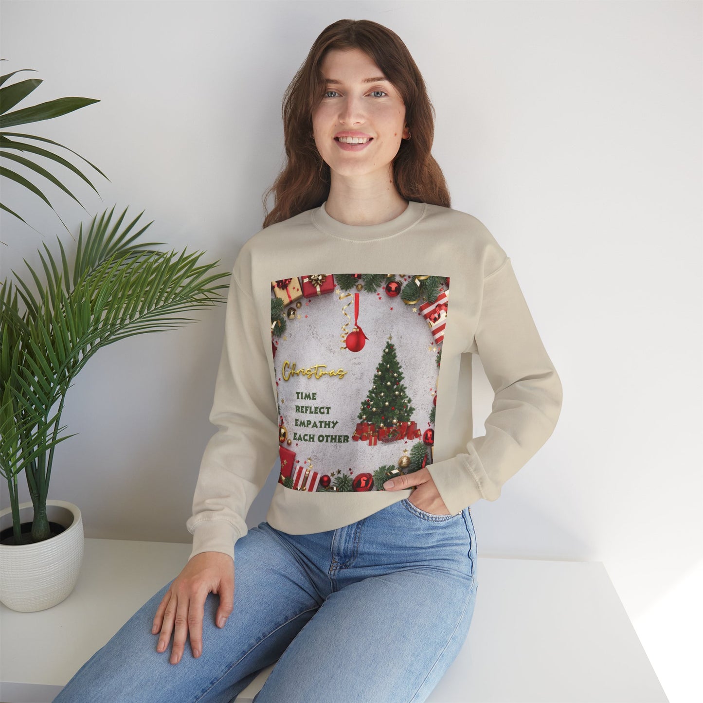 Cozy Christmas Sweatshirt - Reflect Empathy & Be A New You, Holiday Gift, Winter Fashion, Christmas Celebration, Unisex Crewneck