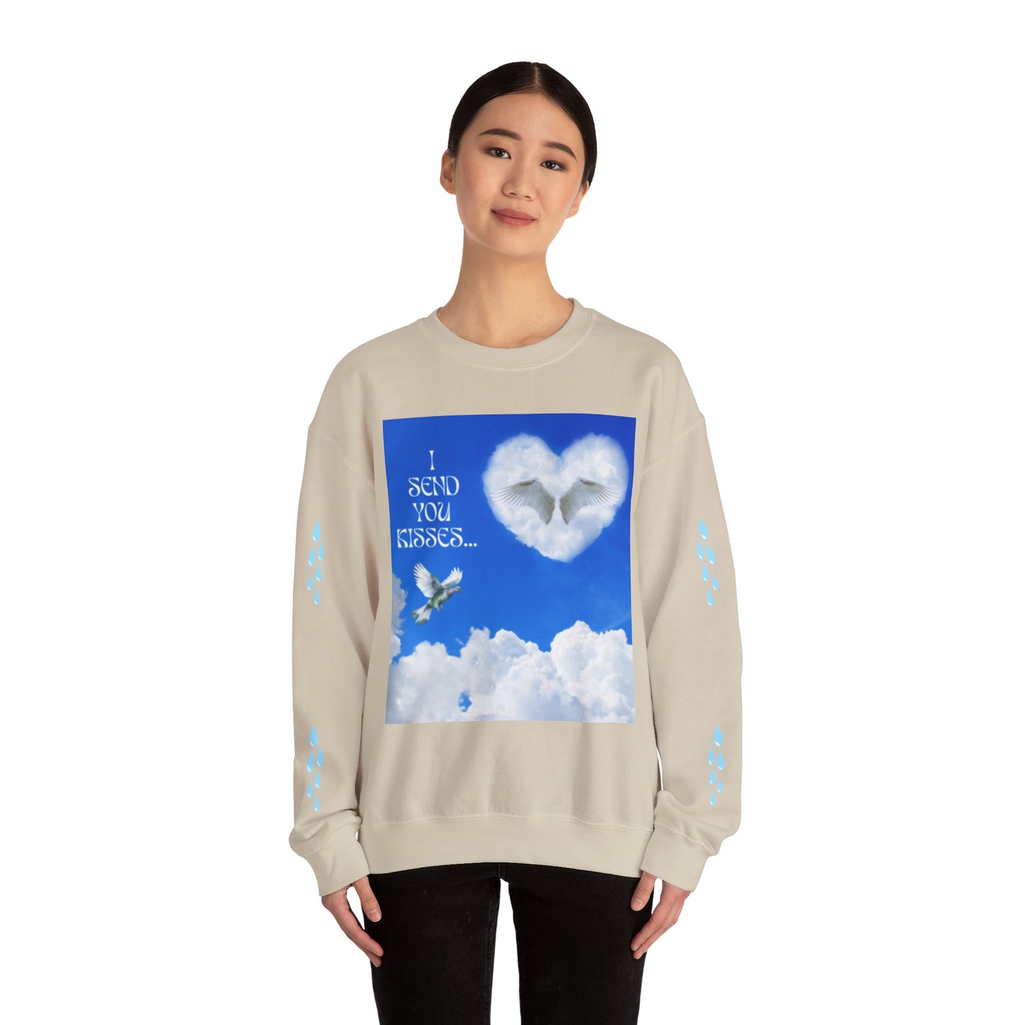 I SEND YOU KISSES Sky Heart Sweatshirt - I Send You Kisses, Cozy Gift for Loved Ones, Unisex Crewneck for Any Occasion, Valentine's Day Apparel, Cloud Print