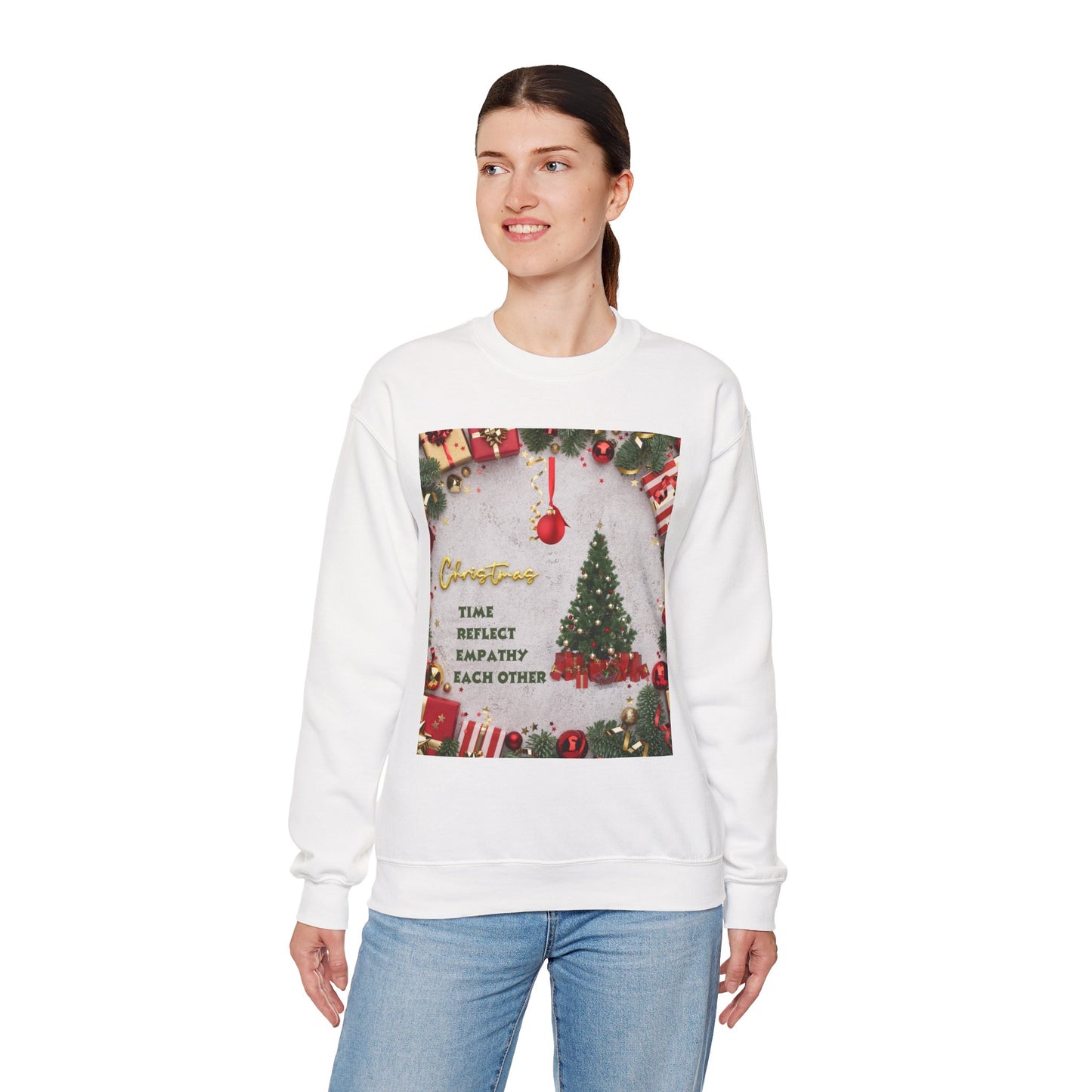 Cozy Christmas Sweatshirt - Reflect Empathy & Be A New You, Holiday Gift, Winter Fashion, Christmas Celebration, Unisex Crewneck
