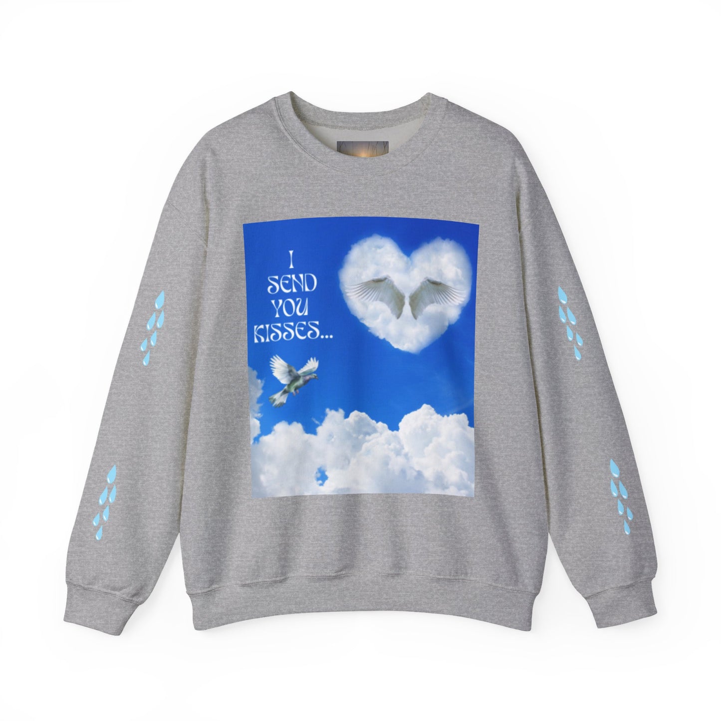 I SEND YOU KISSES Sky Heart Sweatshirt - I Send You Kisses, Cozy Gift for Loved Ones, Unisex Crewneck for Any Occasion, Valentine's Day Apparel, Cloud Print