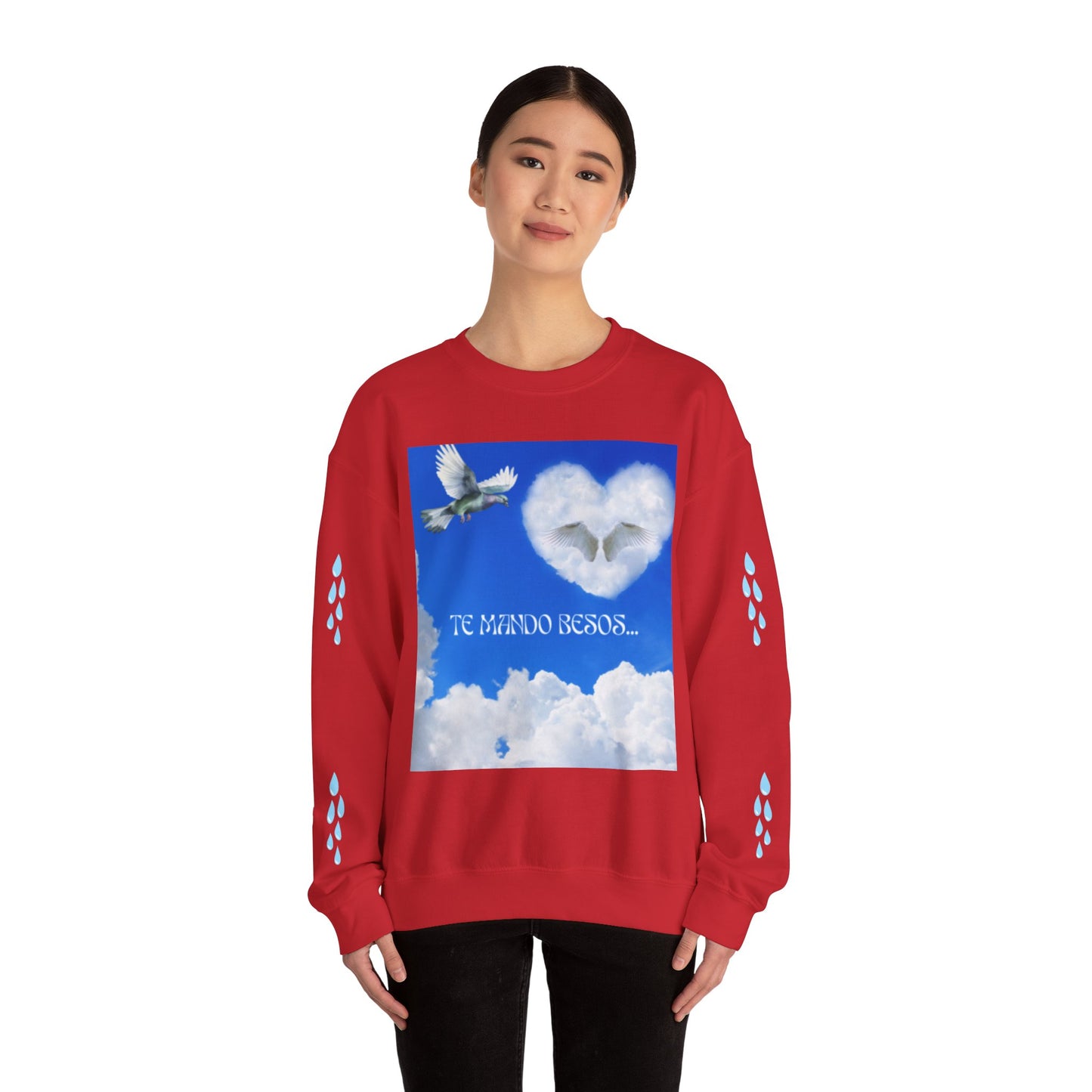 TE MANDO BESOS Heavenly Love Sweatshirt, Spiritual Crewneck, Angelic Gift, Cloud Art Pullover, Heartfelt Comfort Wear, Perfect for Love Celebrations