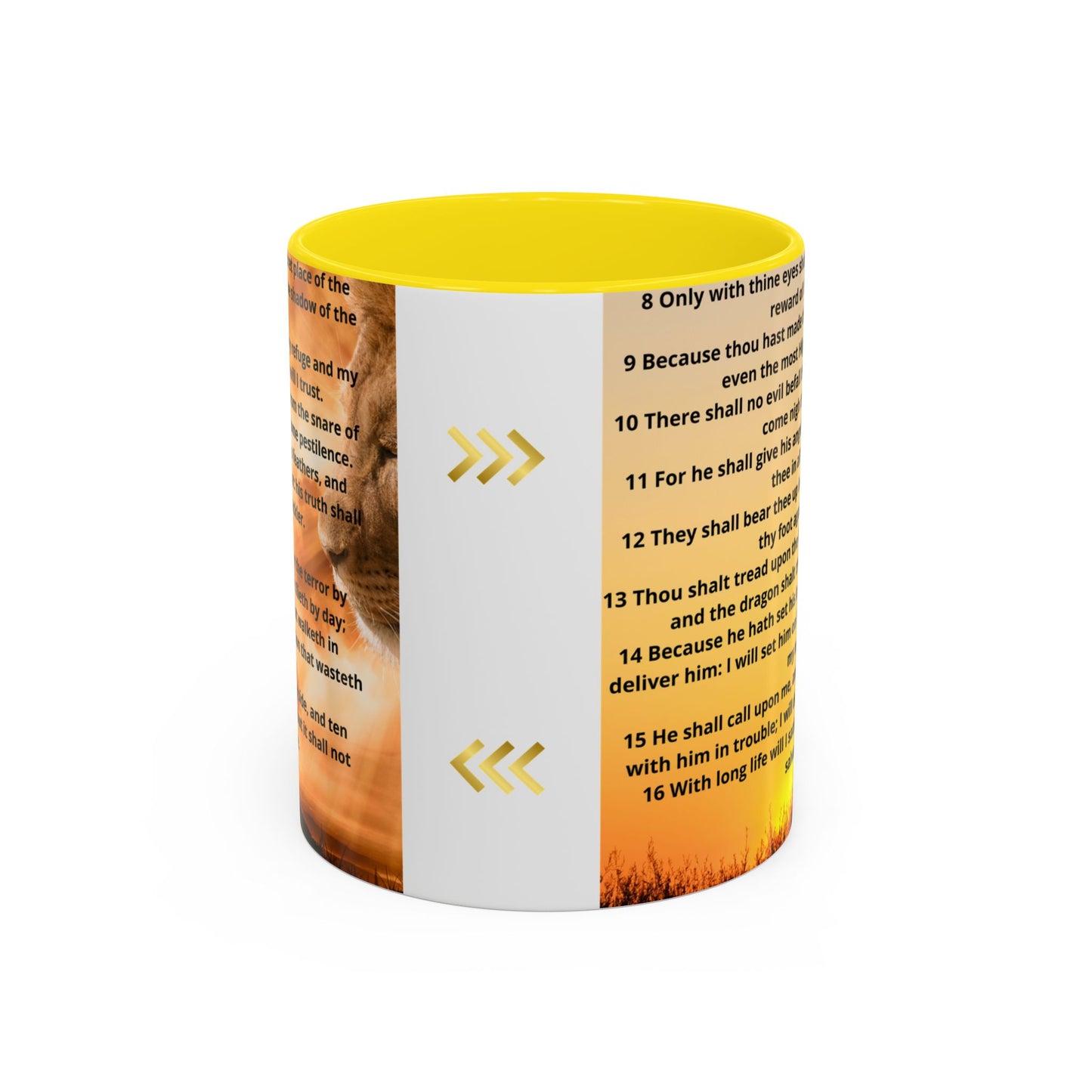 PSALM 91 Inspirational Lion Accent Coffee Mug | Motivational Gift, Scripture Mug, Unique Home Decor, Faith-Based Coffee Cup, Lion Design