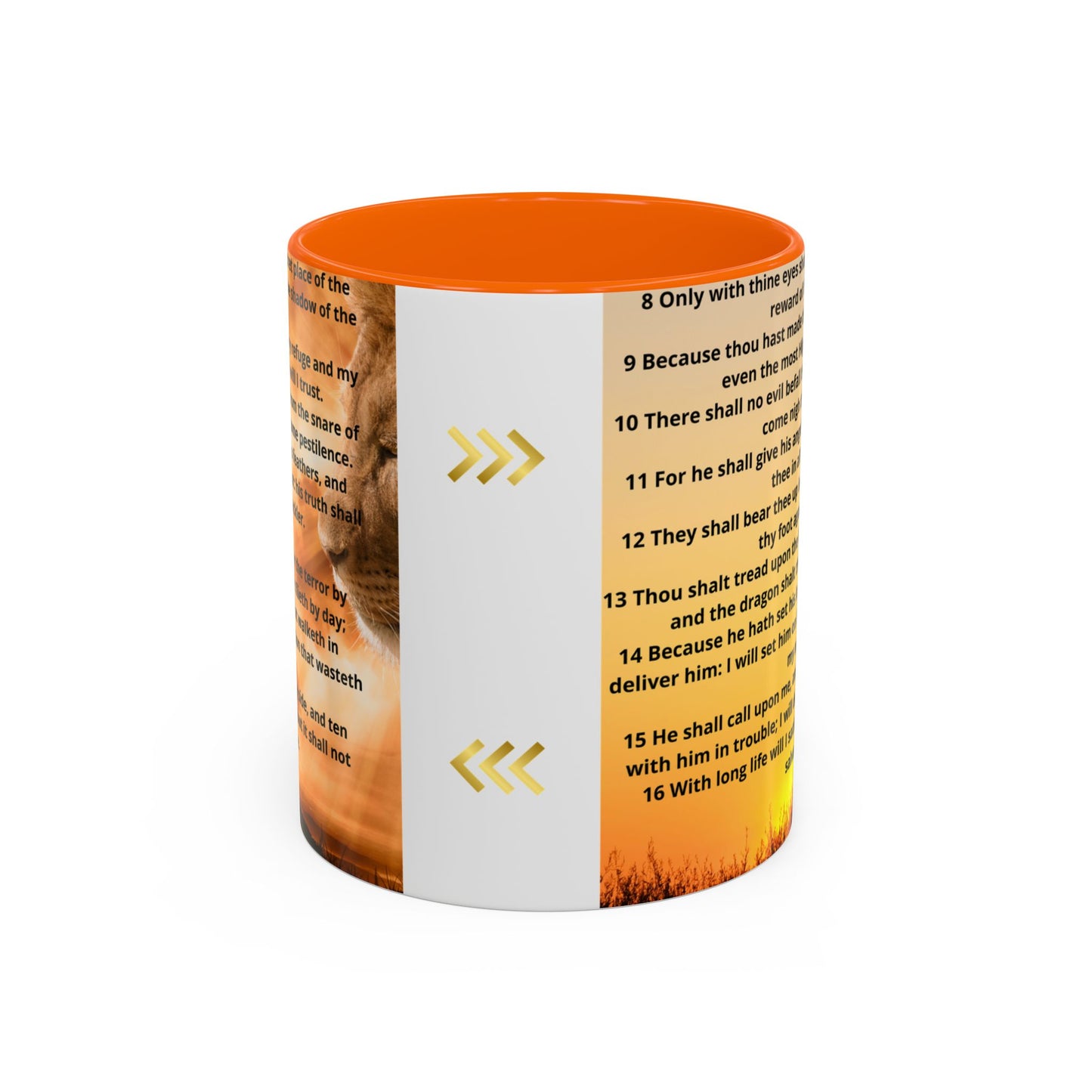 PSALM 91 Inspirational Lion Accent Coffee Mug | Motivational Gift, Scripture Mug, Unique Home Decor, Faith-Based Coffee Cup, Lion Design