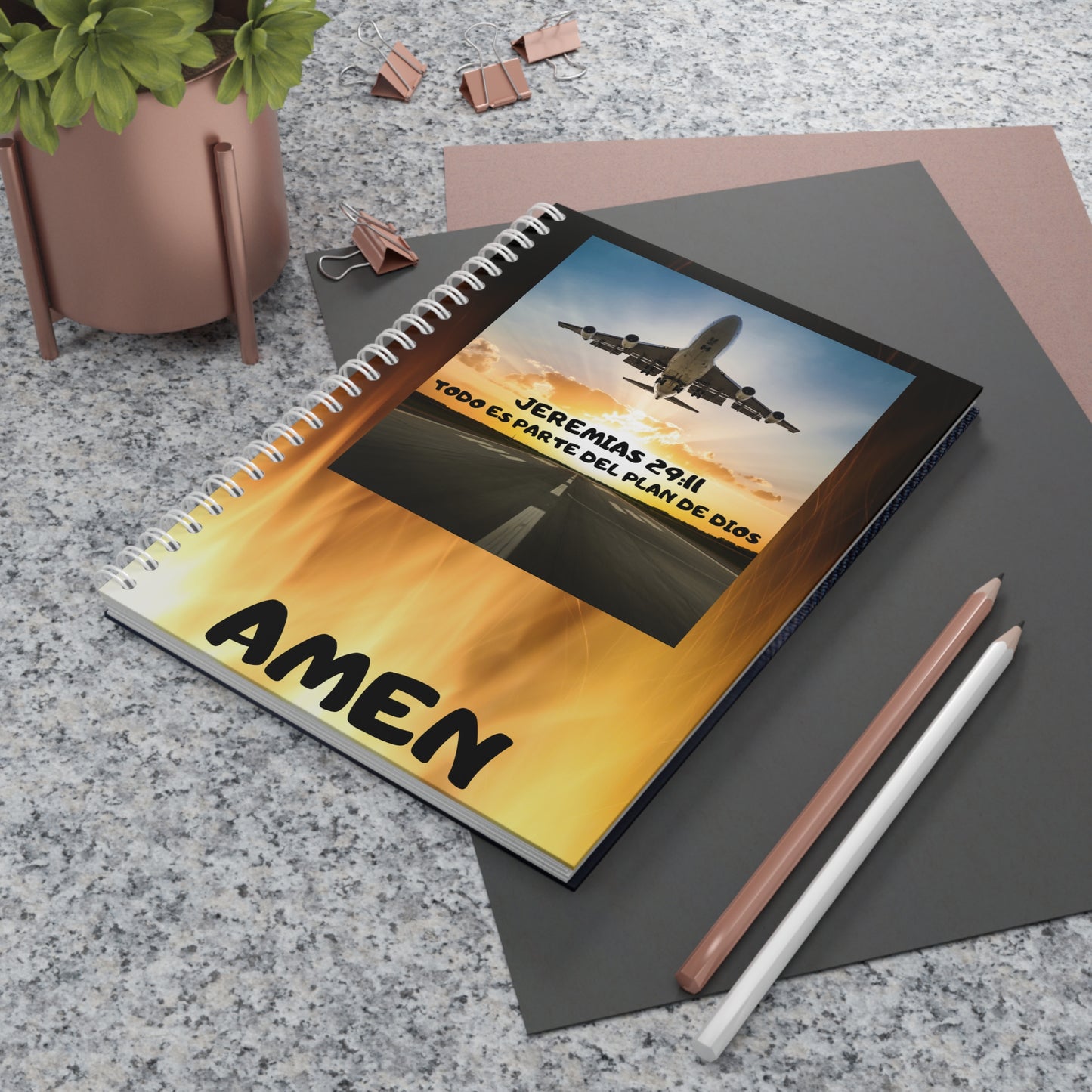(Mateo 28:20, Jeremías 29:11) Spiral Notebook — Christian Travel-Inspired Journal with Bible Verses