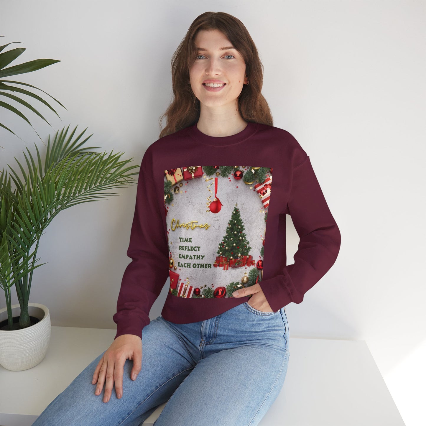 Cozy Christmas Sweatshirt - Reflect Empathy & Be A New You, Holiday Gift, Winter Fashion, Christmas Celebration, Unisex Crewneck