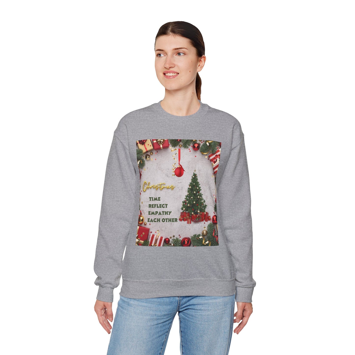 Cozy Christmas Sweatshirt - Reflect Empathy & Be A New You, Holiday Gift, Winter Fashion, Christmas Celebration, Unisex Crewneck