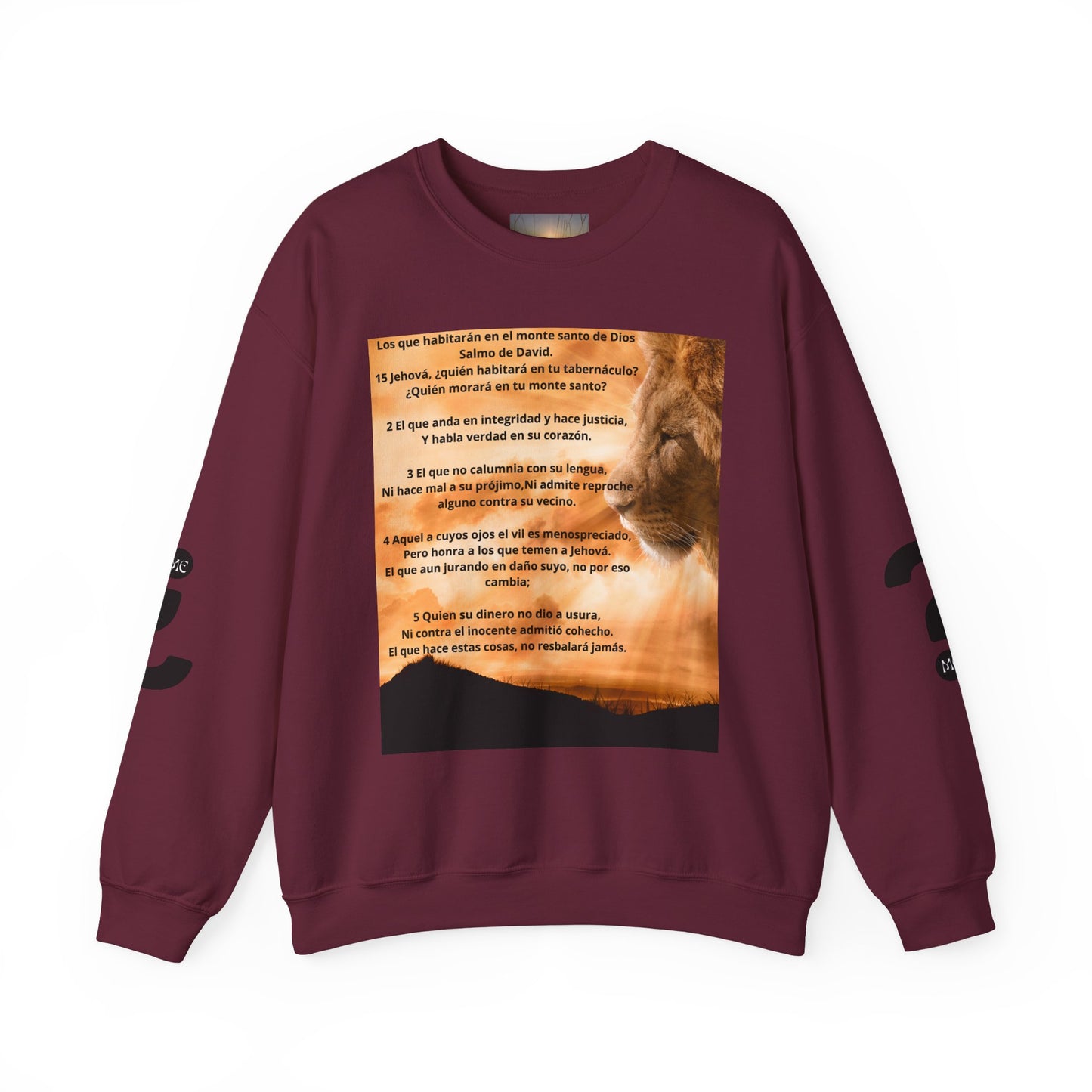 SALMO 15 Lion Crewneck Sweatshirt | Motivational Gift for Animal Lovers, Cozy Casual Wear, Birthday, Christmas