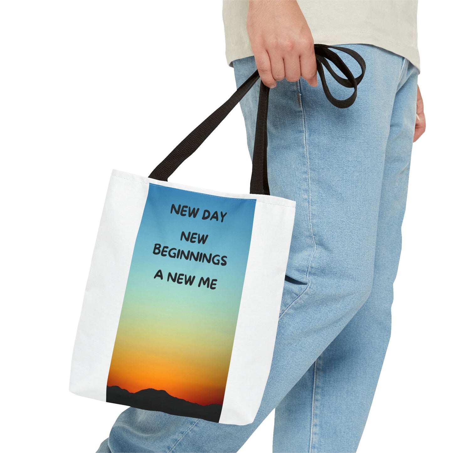 Inspirational Tote Bag - New Day, New Beginnings, A New Me, Reusable Grocery Bag, Motivational Gift, Beach Bag, Everyday Carryall