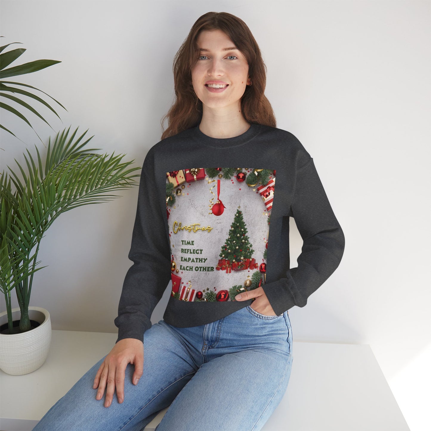 Cozy Christmas Sweatshirt - Reflect Empathy & Be A New You, Holiday Gift, Winter Fashion, Christmas Celebration, Unisex Crewneck