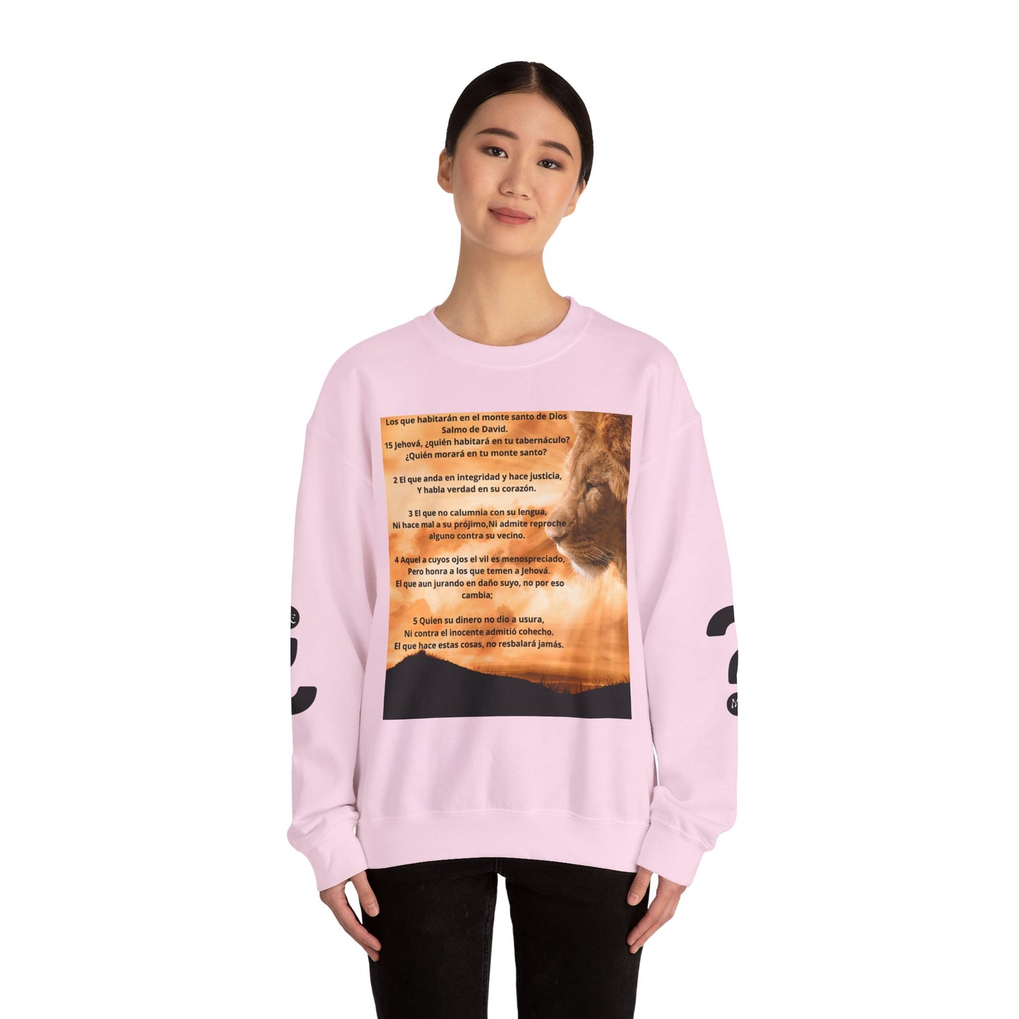 SALMO 15 Lion Crewneck Sweatshirt | Motivational Gift for Animal Lovers, Cozy Casual Wear, Birthday, Christmas