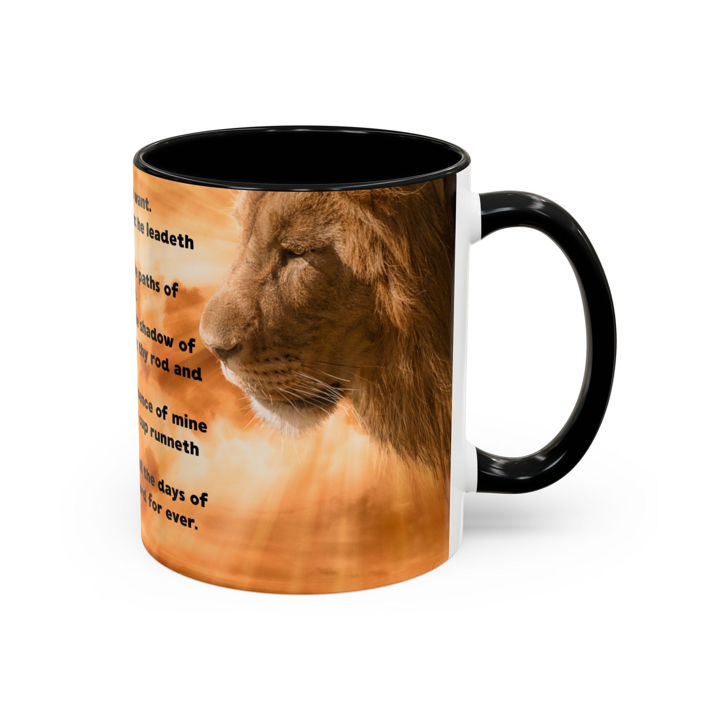 PSALM 23 Inspirational Coffee Mug with Lion Design, Spiritual Gift for Her, Housewarming Present, Faith-Based Kitchen Decor