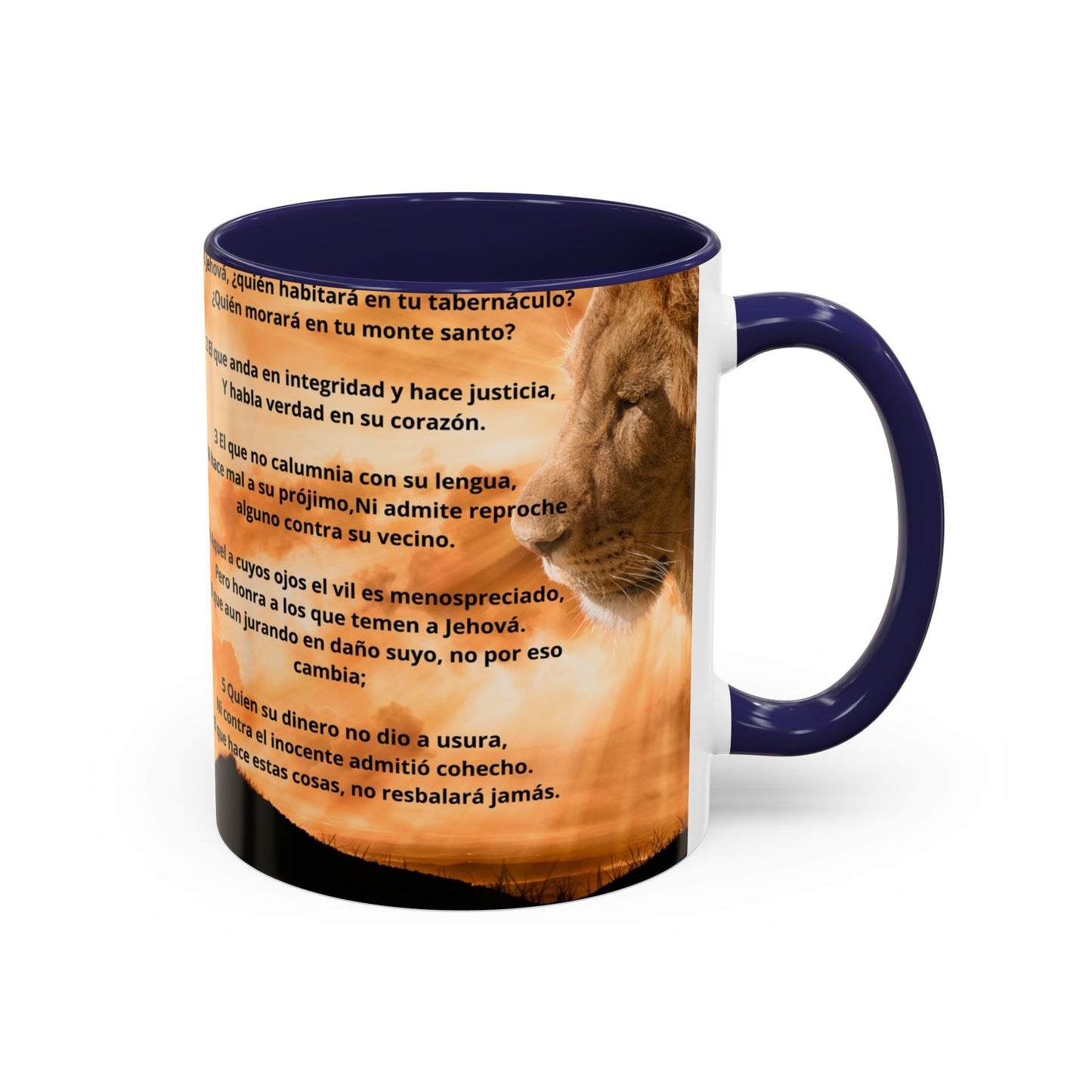 PSALM 15 ENG / SPA Inspirational Lion Accent Coffee Mug | Faith Mug, Motivational Gift, Nature Lover's Cup, Home Decor, Office Drinkware