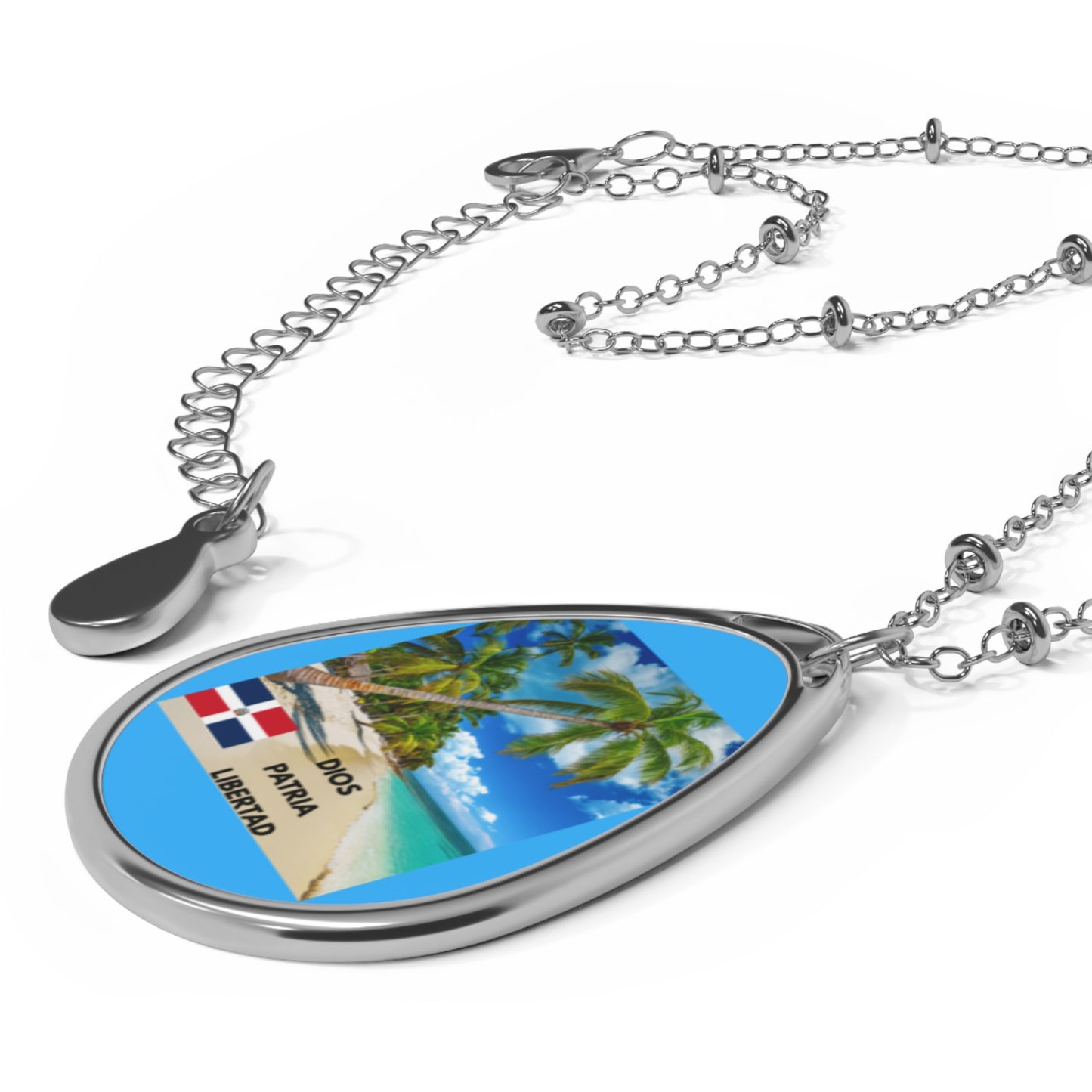 DIOS PATRIA LIBERTAD Tropical Scene Necklace, Beach Jewelry, Summer Accessory, Travel Gift, Ocean Vibe Pendant, Vacation Keepsake