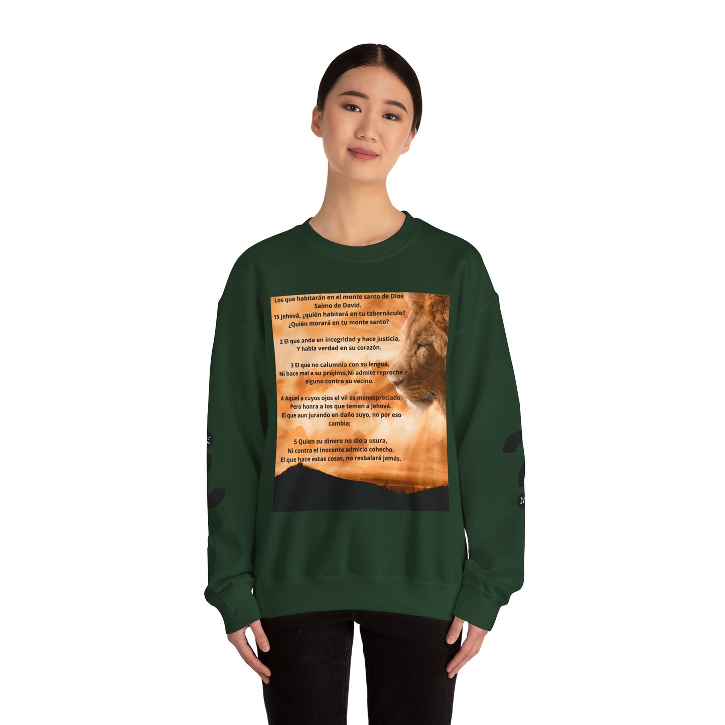 SALMO 15 Lion Crewneck Sweatshirt | Motivational Gift for Animal Lovers, Cozy Casual Wear, Birthday, Christmas