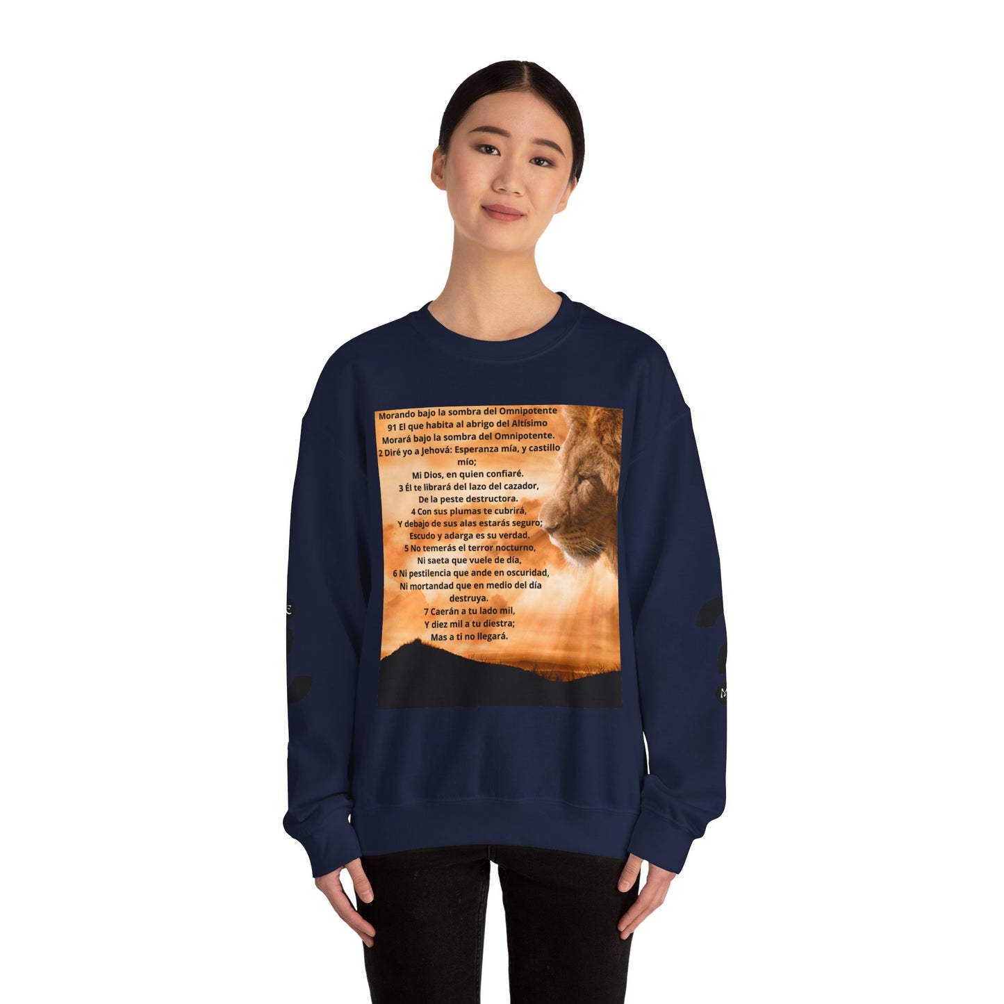 SALMO 91 Inspirational Lion Sweatshirt, Crewneck Sweater, Motivational Gift, Unisex Fashion, Animal Lover Apparel, Cozy Everyday Wear