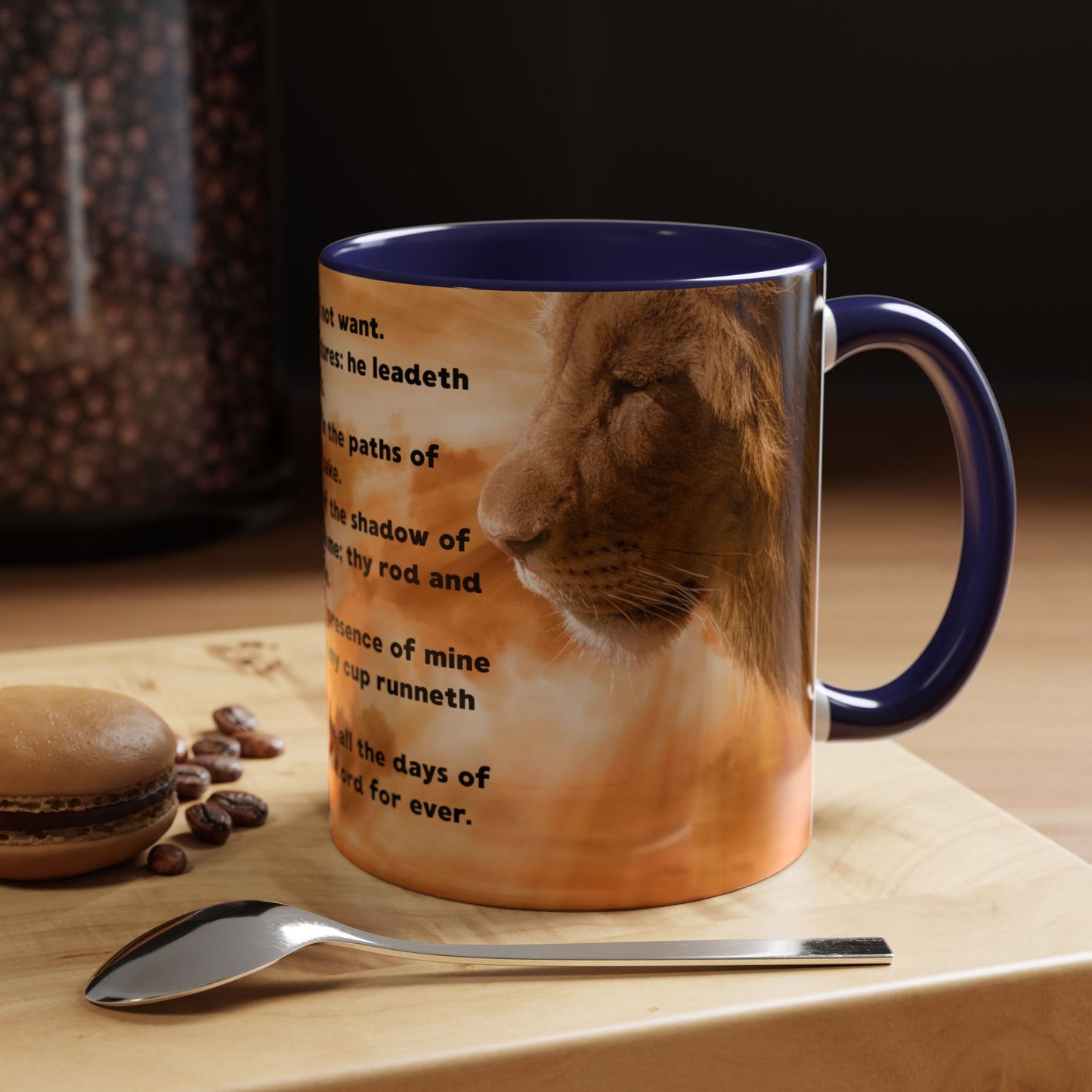 PSALM 23 Inspirational Coffee Mug with Lion Design, Spiritual Gift for Her, Housewarming Present, Faith-Based Kitchen Decor