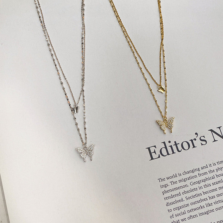 Fashion Jewelry Elegant Silver Color Shiny Butterfly Necklaces Ladies