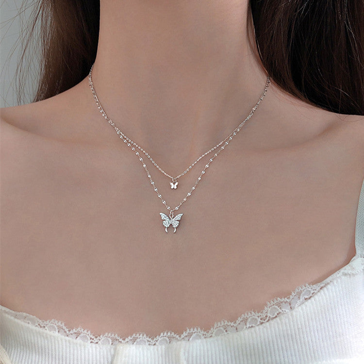 Fashion Jewelry Elegant Silver Color Shiny Butterfly Necklaces Ladies