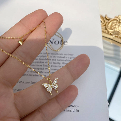 Fashion Jewelry Elegant Silver Color Shiny Butterfly Necklaces Ladies