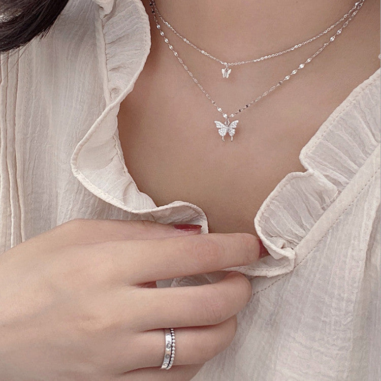 Fashion Jewelry Elegant Silver Color Shiny Butterfly Necklaces Ladies