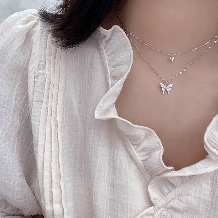 Fashion Jewelry Elegant Silver Color Shiny Butterfly Necklaces Ladies