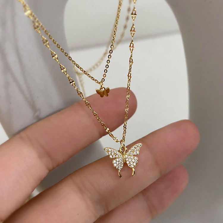 Fashion Jewelry Elegant Silver Color Shiny Butterfly Necklaces Ladies